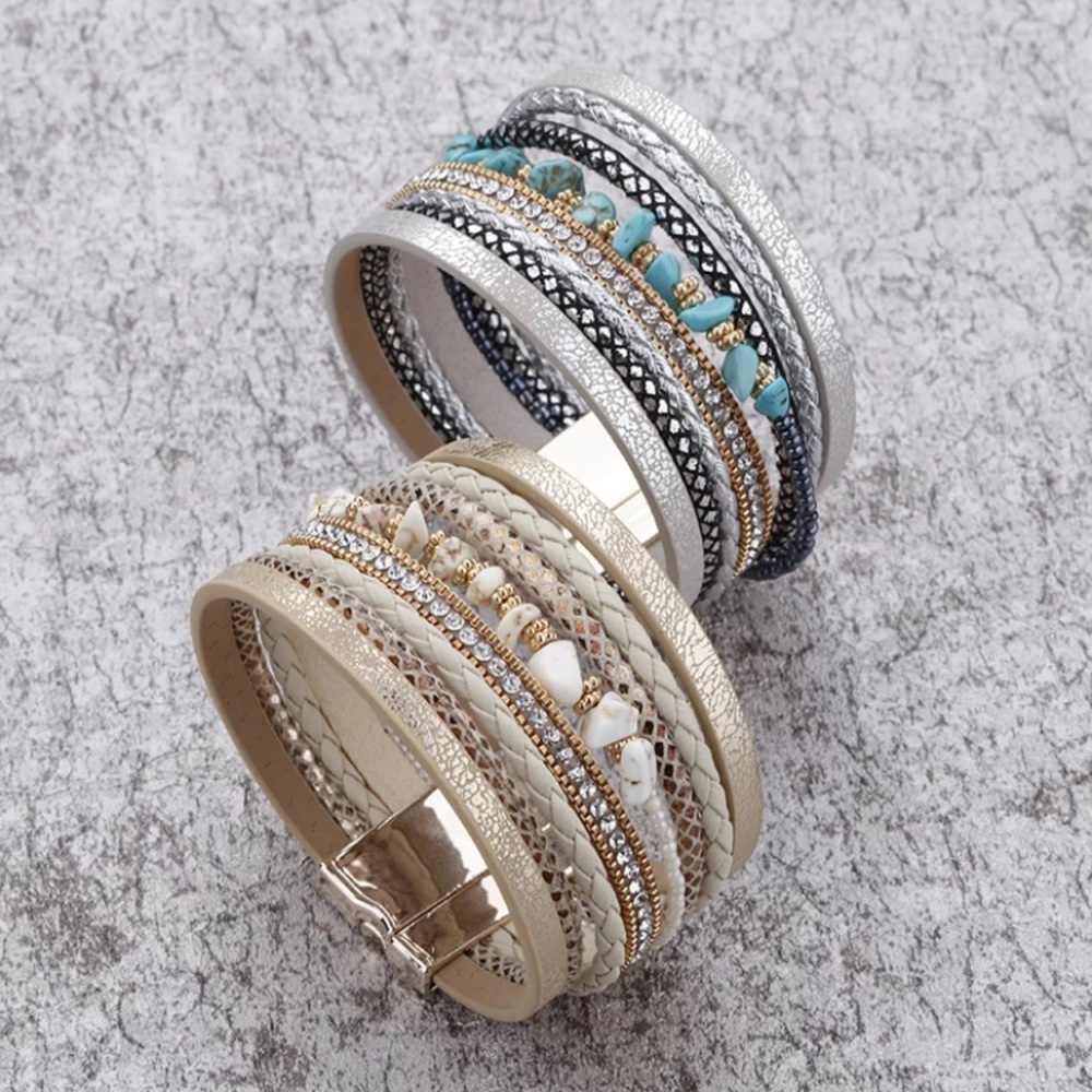 Gold Sparkling Stone Multi Strap Wrap Bracelet - Picture 4 of 6